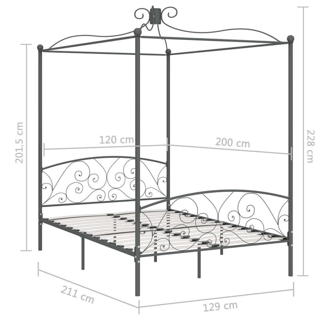 Hemelbedframe metaal grijs 120x200 cm is nu te koop bij PeponiXL, paradijselijk wonen!