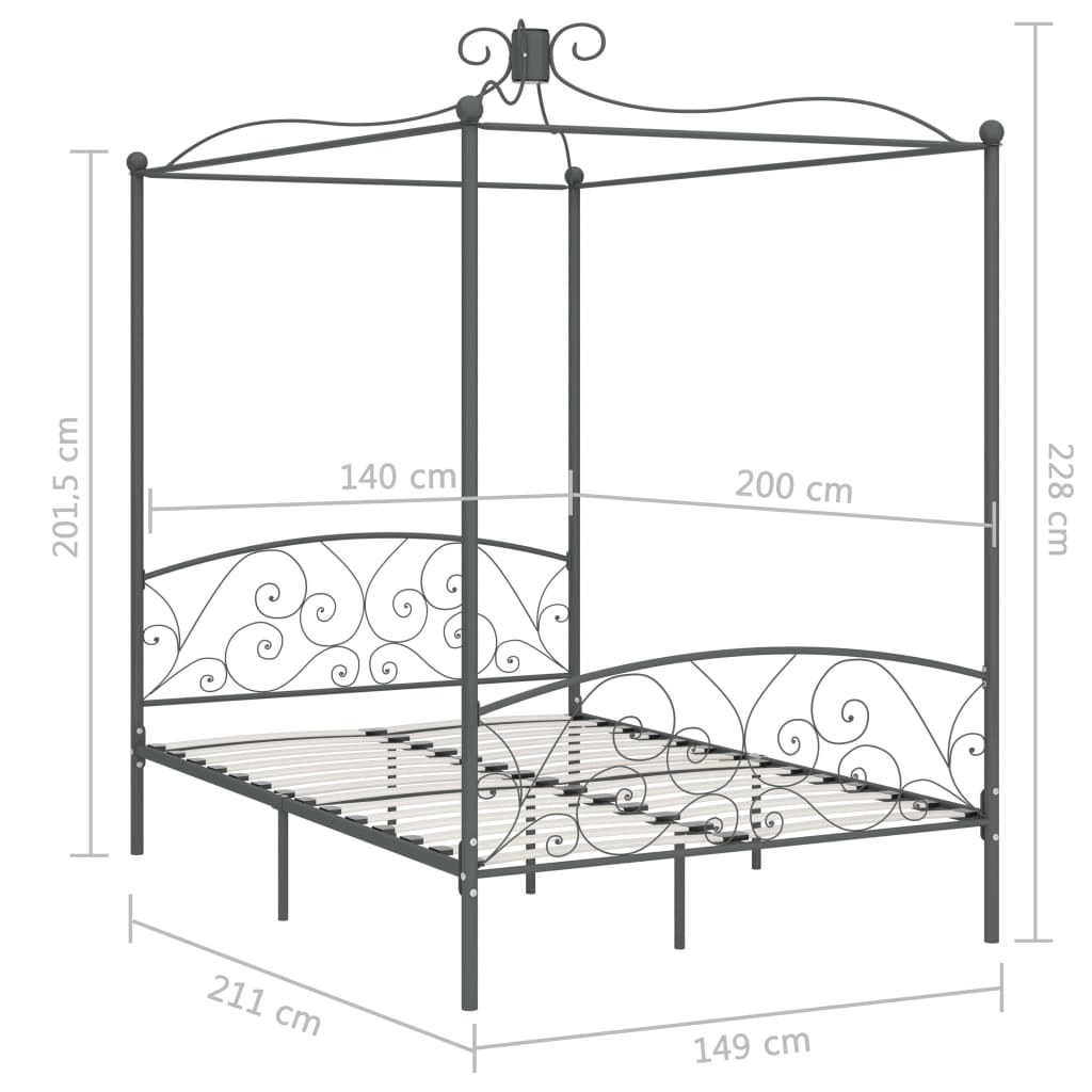 Hemelbedframe metaal grijs 140x200 cm is nu te koop bij PeponiXL, paradijselijk wonen!