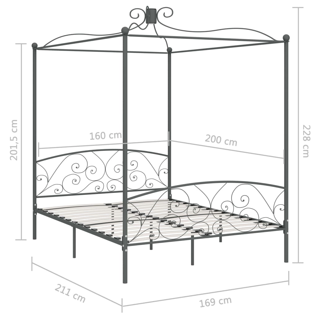 Hemelbedframe metaal grijs 160x200 cm is nu te koop bij PeponiXL, paradijselijk wonen!