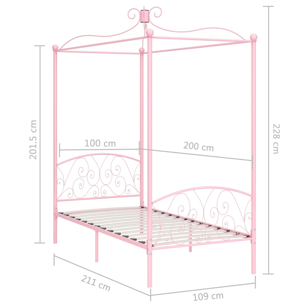 Hemelbedframe metaal roze 100x200 cm is nu te koop bij PeponiXL, paradijselijk wonen!