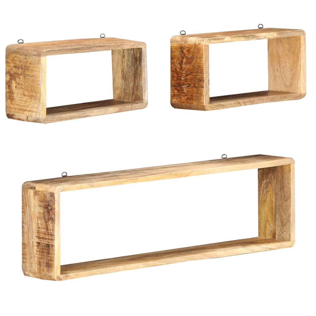 3-delige Wandschappenset kubus massief mangohout is nu te koop bij PeponiXL, paradijselijk wonen!