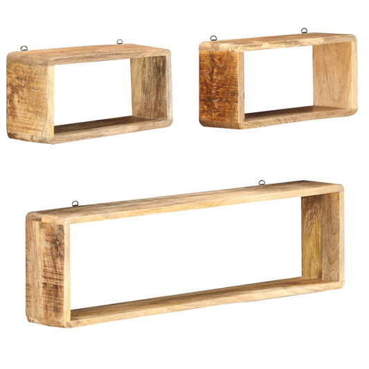 3-delige Wandschappenset kubus massief mangohout is nu te koop bij PeponiXL, paradijselijk wonen!