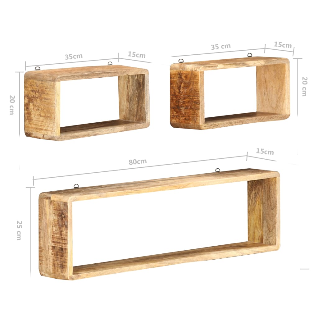3-delige Wandschappenset kubus massief mangohout is nu te koop bij PeponiXL, paradijselijk wonen!