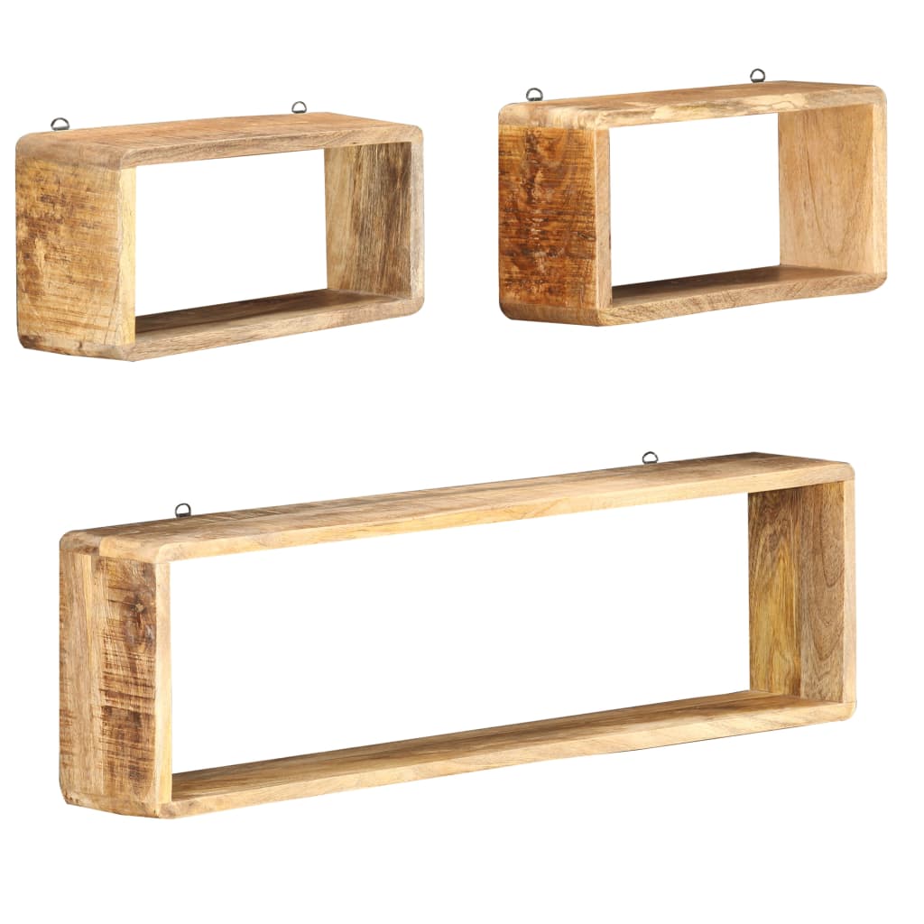 3-delige Wandschappenset kubus massief mangohout is nu te koop bij PeponiXL, paradijselijk wonen!