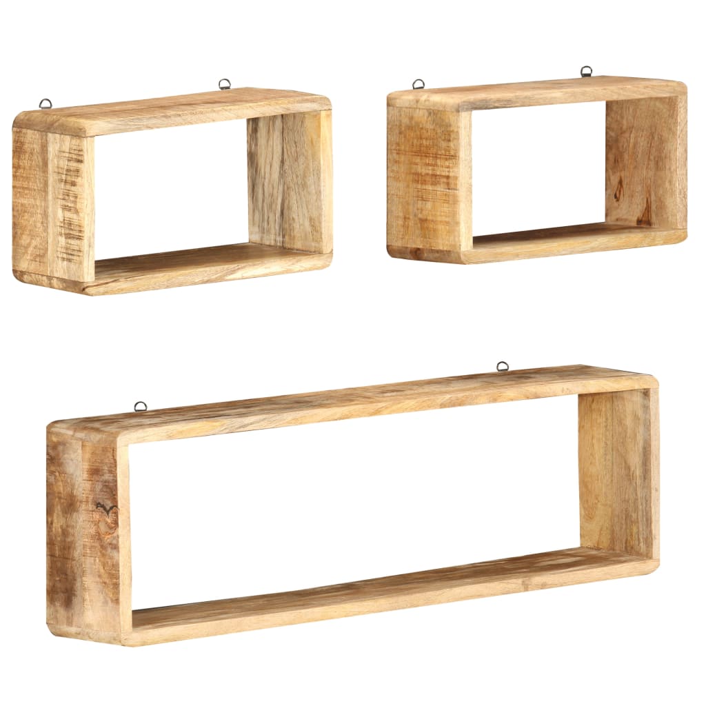 3-delige Wandschappenset kubus massief mangohout is nu te koop bij PeponiXL, paradijselijk wonen!