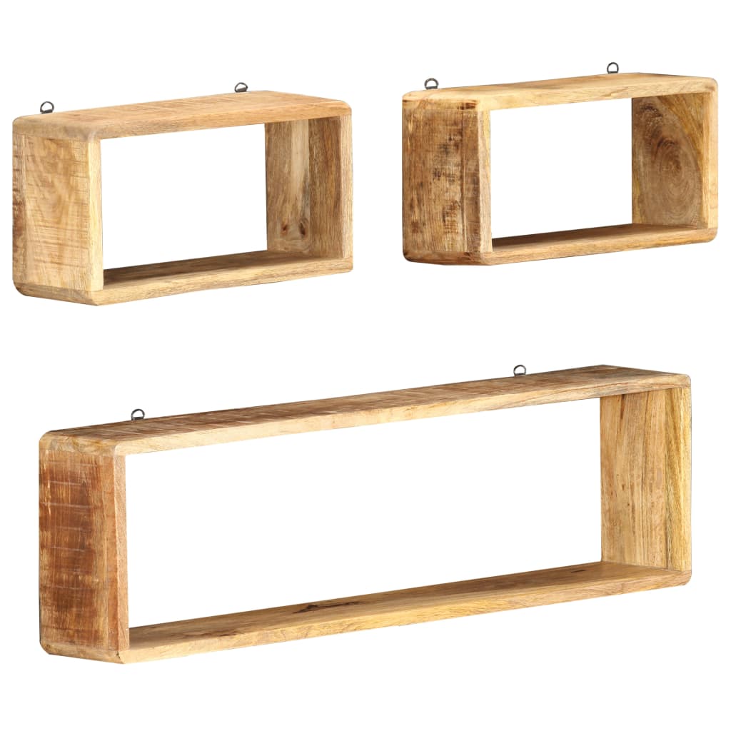3-delige Wandschappenset kubus massief mangohout is nu te koop bij PeponiXL, paradijselijk wonen!