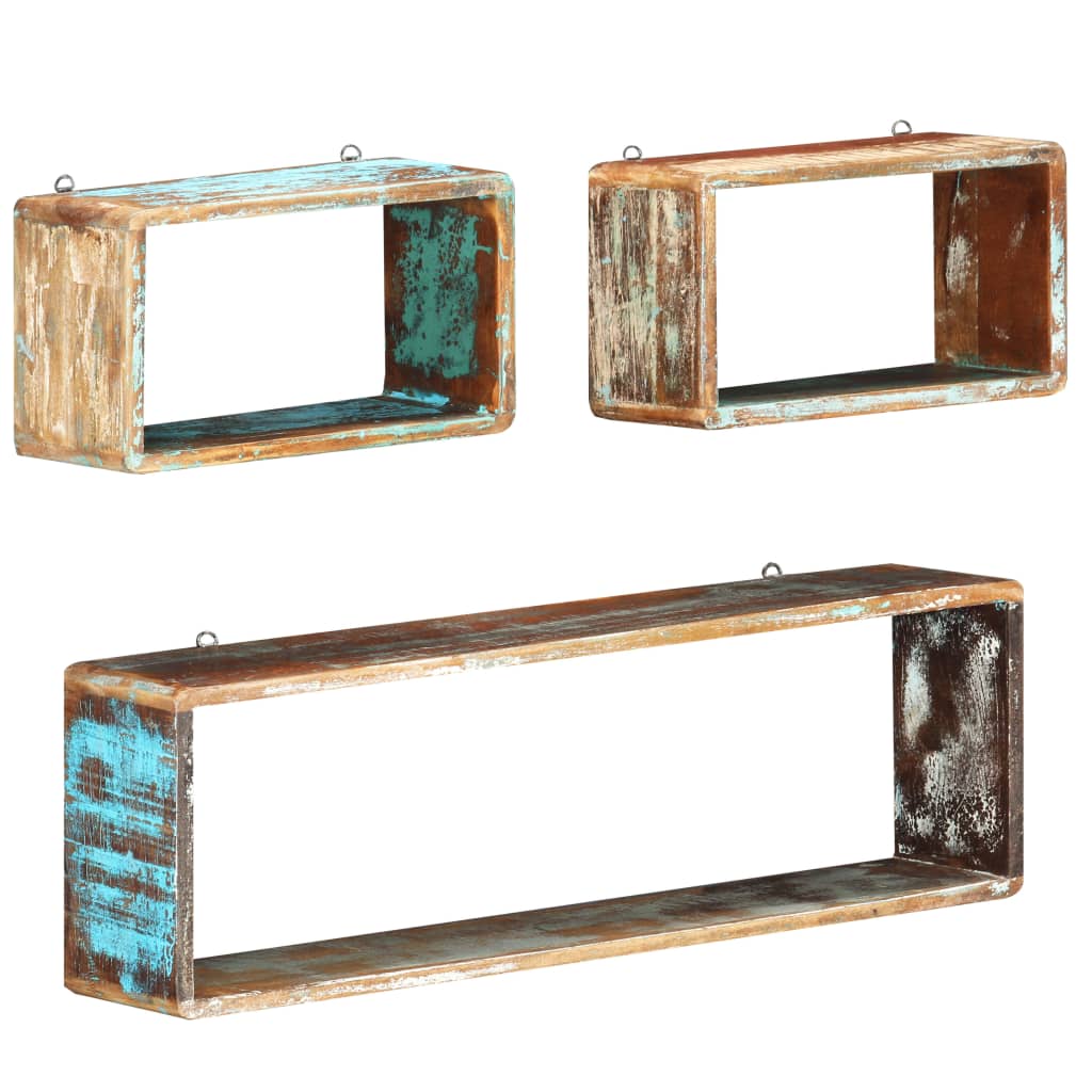 3-delige Wandschappenset kubus massief gerecycled hout is nu te koop bij PeponiXL, paradijselijk wonen!