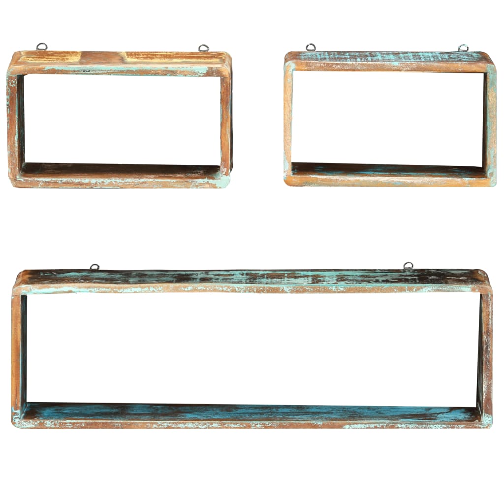 3-delige Wandschappenset kubus massief gerecycled hout is nu te koop bij PeponiXL, paradijselijk wonen!