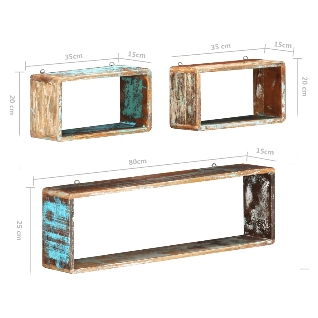 3-delige Wandschappenset kubus massief gerecycled hout is nu te koop bij PeponiXL, paradijselijk wonen!