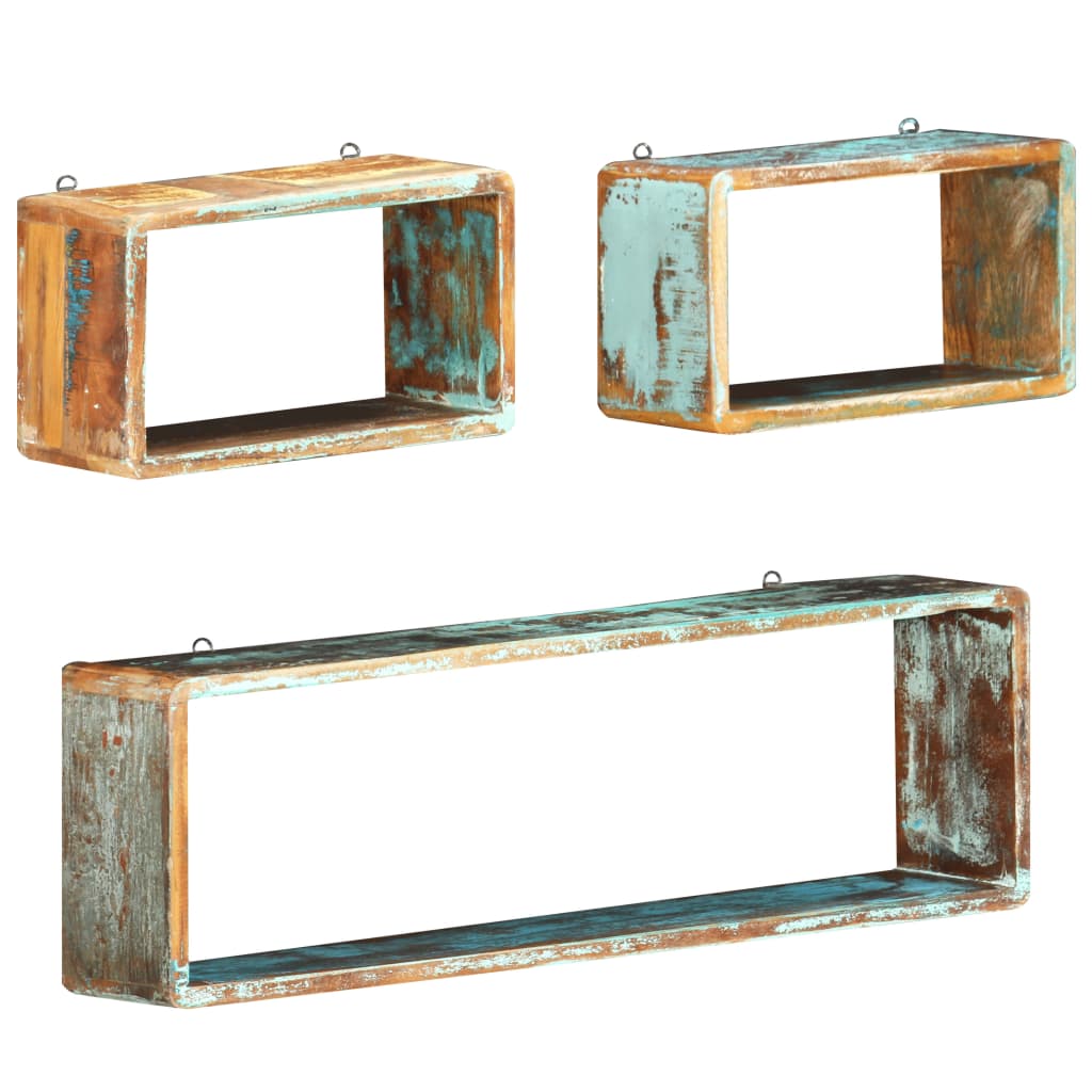 3-delige Wandschappenset kubus massief gerecycled hout is nu te koop bij PeponiXL, paradijselijk wonen!