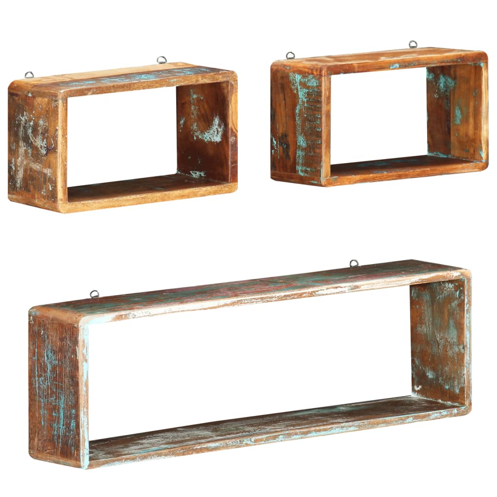 3-delige Wandschappenset kubus massief gerecycled hout is nu te koop bij PeponiXL, paradijselijk wonen!