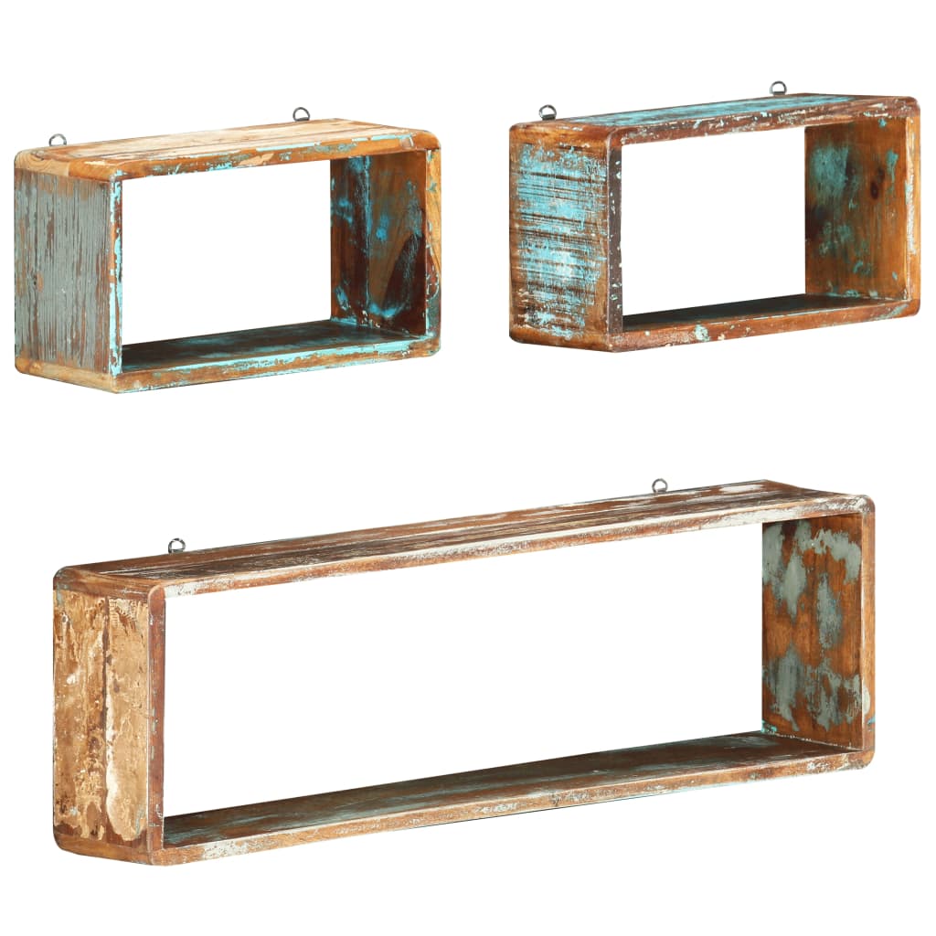 3-delige Wandschappenset kubus massief gerecycled hout is nu te koop bij PeponiXL, paradijselijk wonen!