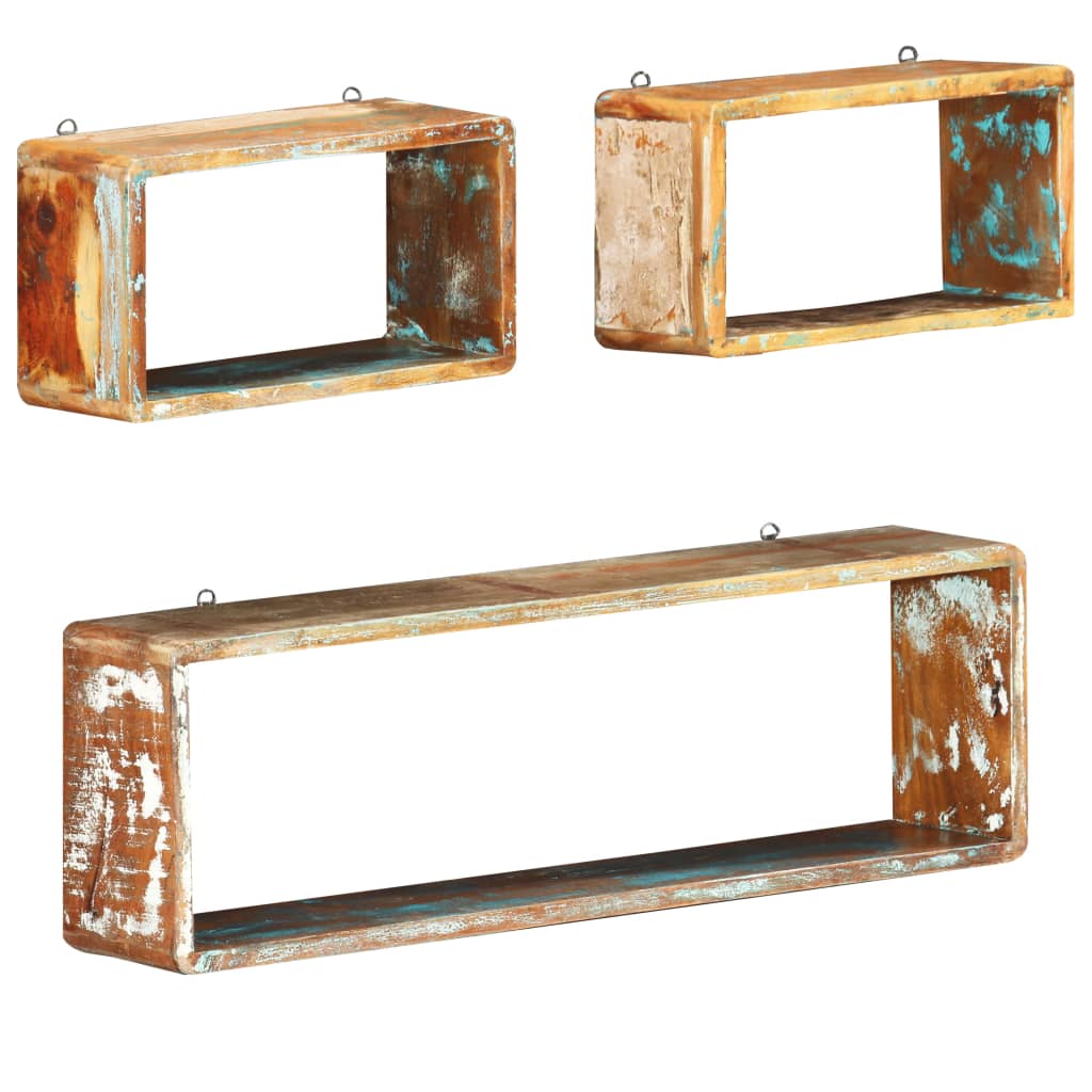 3-delige Wandschappenset kubus massief gerecycled hout is nu te koop bij PeponiXL, paradijselijk wonen!