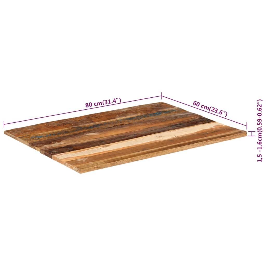 Tafelblad rechthoekig 15-16 mm 60x80 cm massief gerecycled hout is nu te koop bij PeponiXL, paradijselijk wonen!