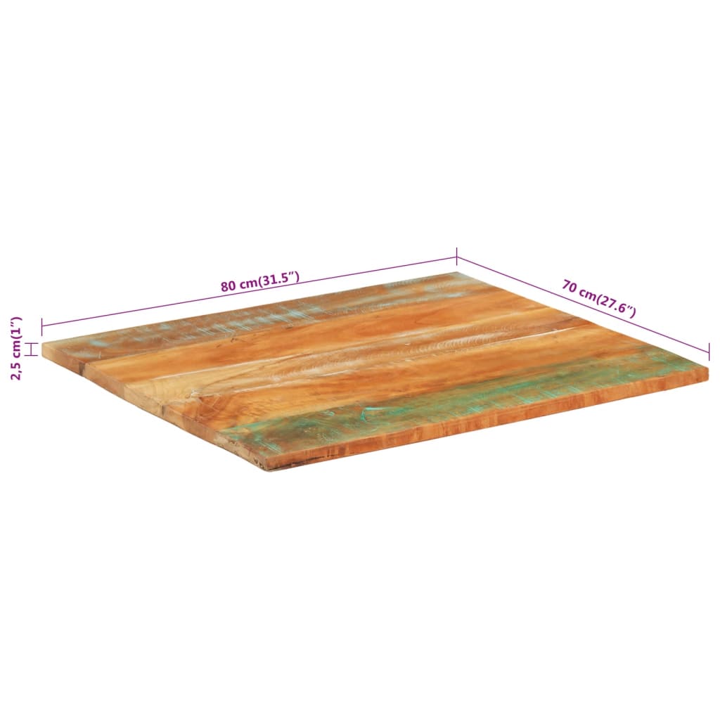 Tafelblad rechthoekig 25-27 mm 70x80 cm massief gerecycled hout is nu te koop bij PeponiXL, paradijselijk wonen!