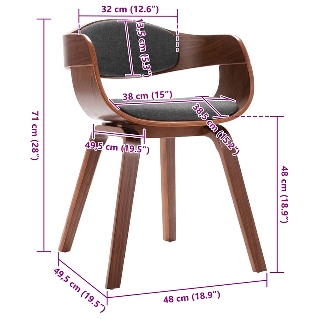 Eetkamerstoelen 2 st gebogen hout en stof grijs is nu te koop bij PeponiXL, paradijselijk wonen!