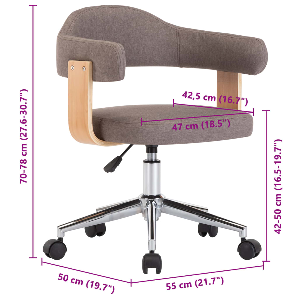 Eetkamerstoel draaibaar gebogen hout en stof taupe is nu te koop bij PeponiXL, paradijselijk wonen!