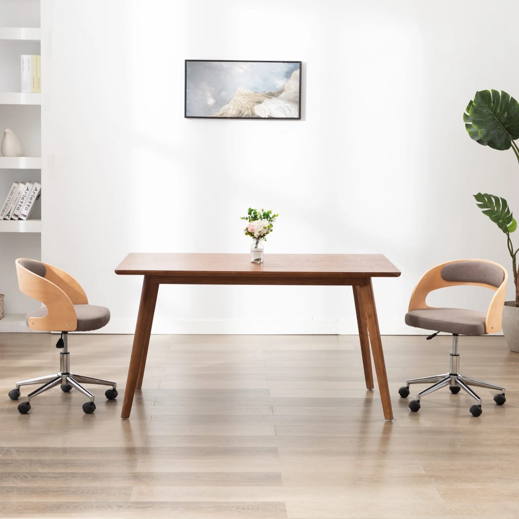 Eetkamerstoel draaibaar gebogen hout en stof taupe is nu te koop bij PeponiXL, paradijselijk wonen!