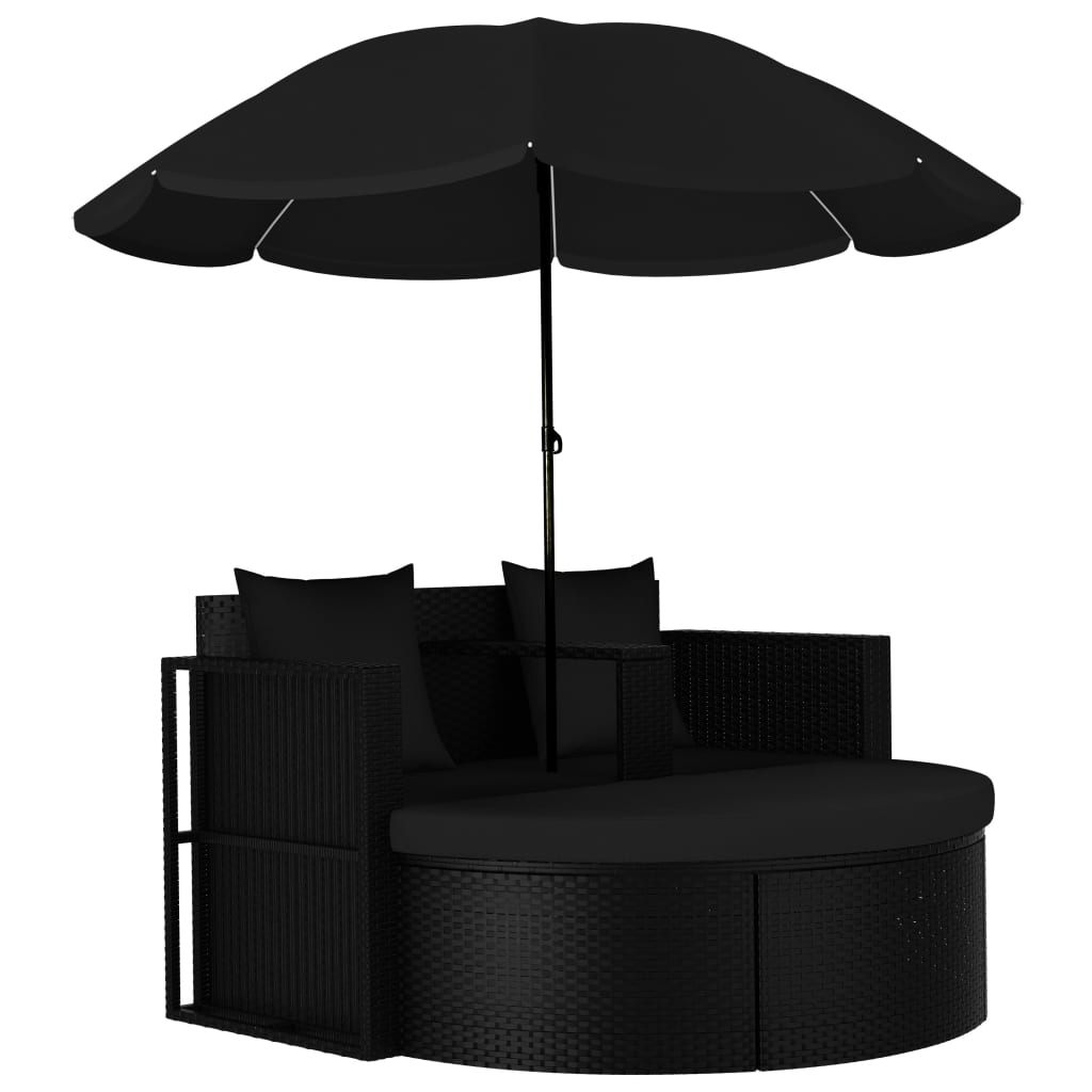 Tuinbed met parasol poly rattan zwart is nu te koop bij PeponiXL, paradijselijk wonen!