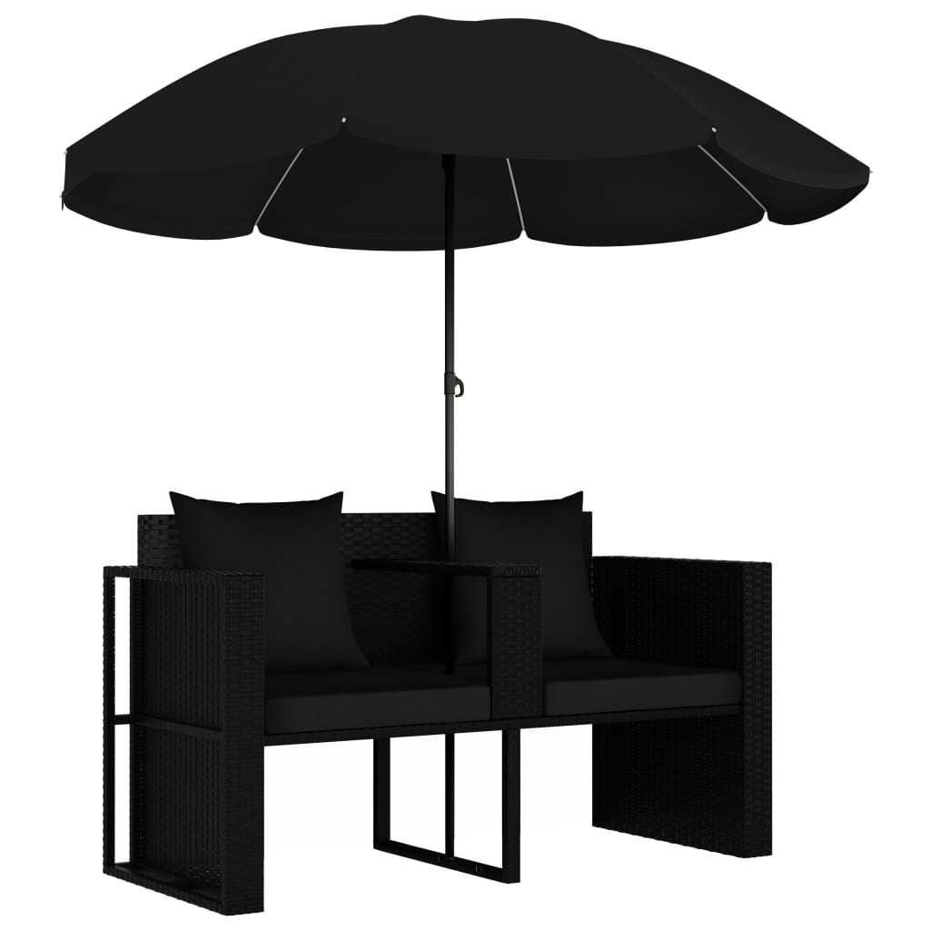 Tuinbed met parasol poly rattan zwart is nu te koop bij PeponiXL, paradijselijk wonen!