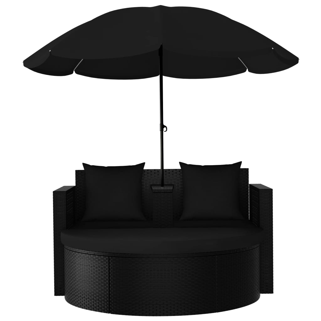Tuinbed met parasol poly rattan zwart is nu te koop bij PeponiXL, paradijselijk wonen!
