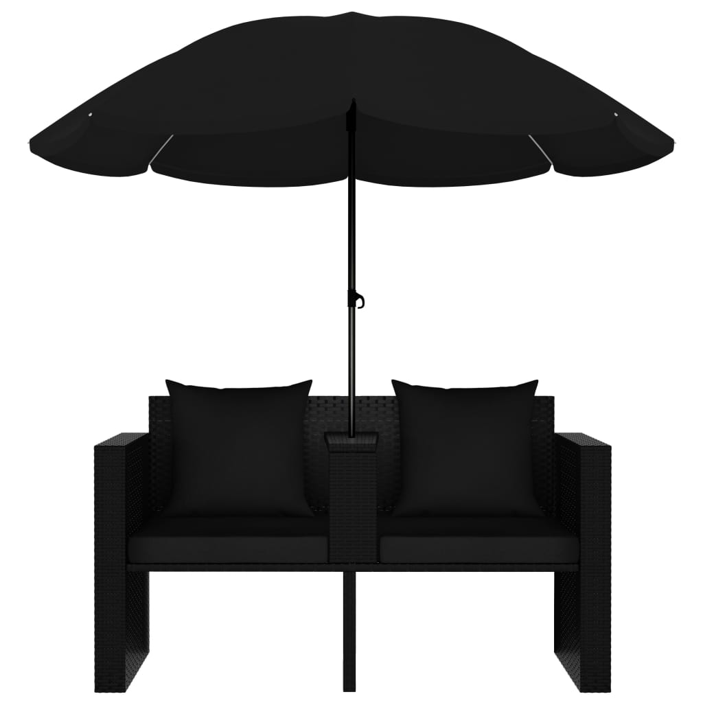 Tuinbed met parasol poly rattan zwart is nu te koop bij PeponiXL, paradijselijk wonen!