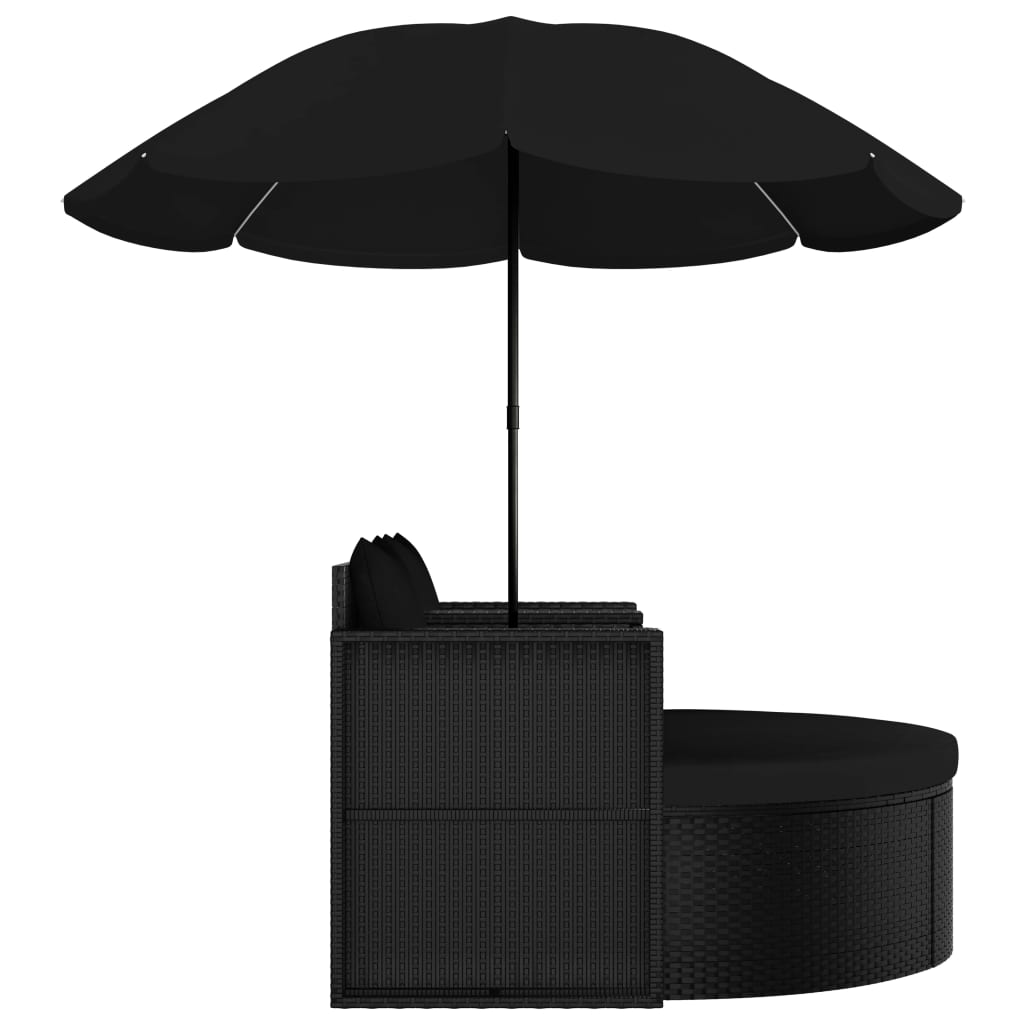 Tuinbed met parasol poly rattan zwart is nu te koop bij PeponiXL, paradijselijk wonen!