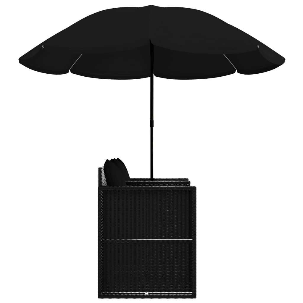 Tuinbed met parasol poly rattan zwart is nu te koop bij PeponiXL, paradijselijk wonen!