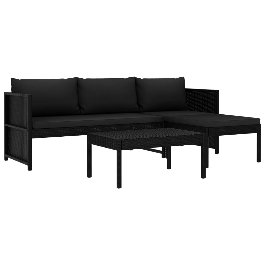 3-delige Loungeset met kussens poly rattan zwart is nu te koop bij PeponiXL, paradijselijk wonen!