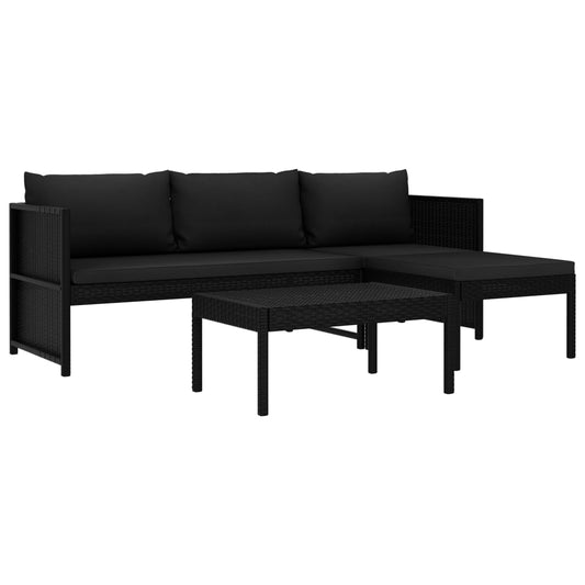 3-delige Loungeset met kussens poly rattan zwart is nu te koop bij PeponiXL, paradijselijk wonen!