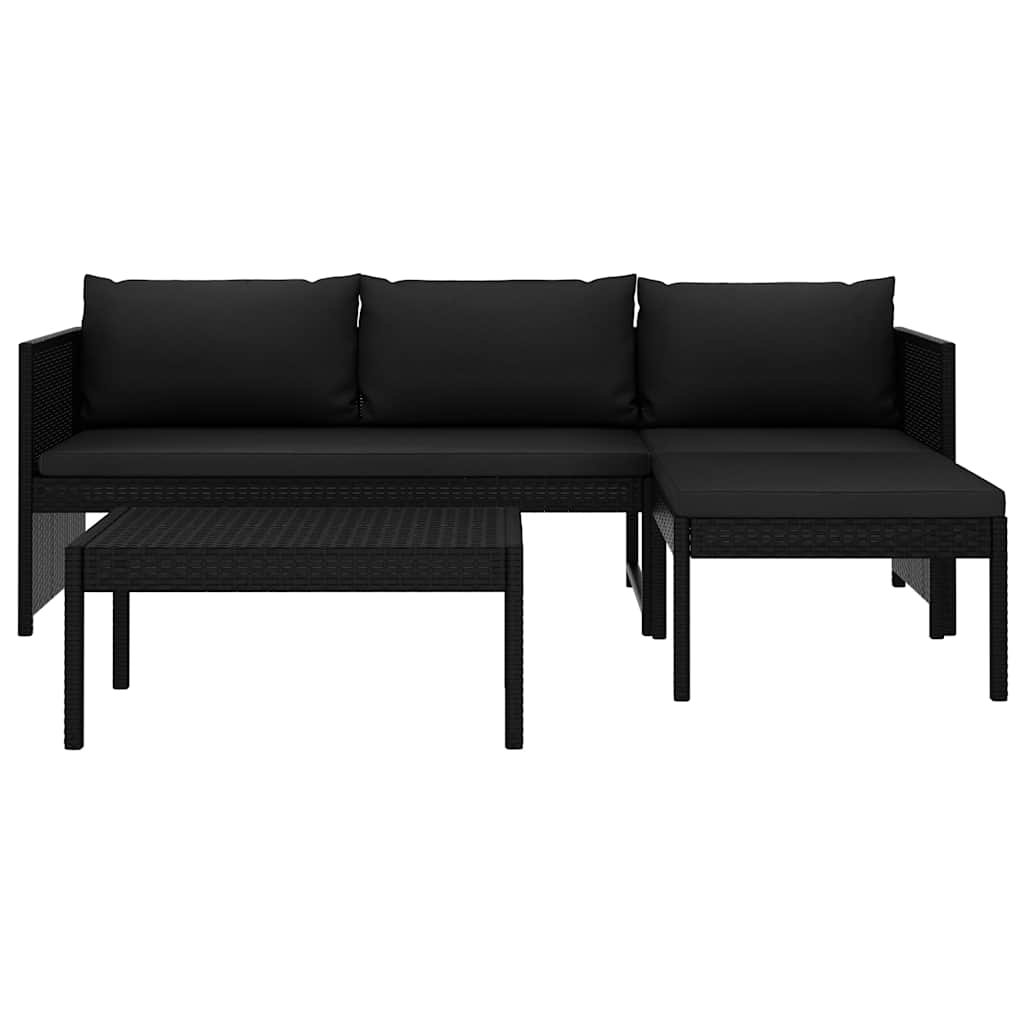 3-delige Loungeset met kussens poly rattan zwart is nu te koop bij PeponiXL, paradijselijk wonen!