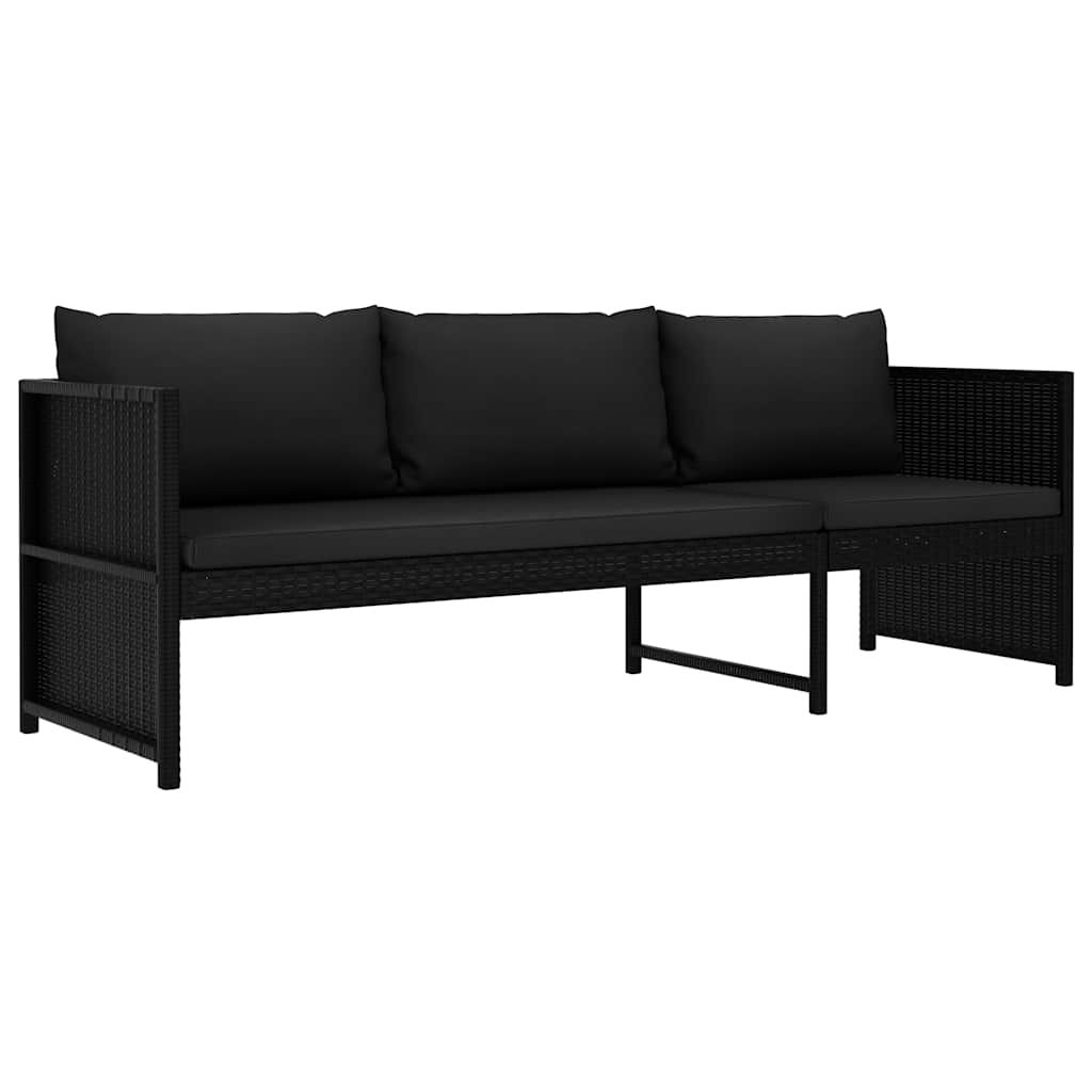3-delige Loungeset met kussens poly rattan zwart is nu te koop bij PeponiXL, paradijselijk wonen!