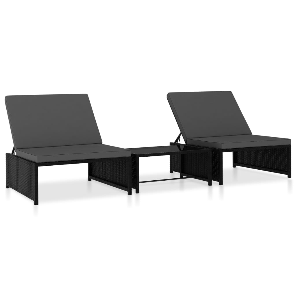 Tuinstoelen 2 st verstelbaar met tafel poly rattan zwart is nu te koop bij PeponiXL, paradijselijk wonen!