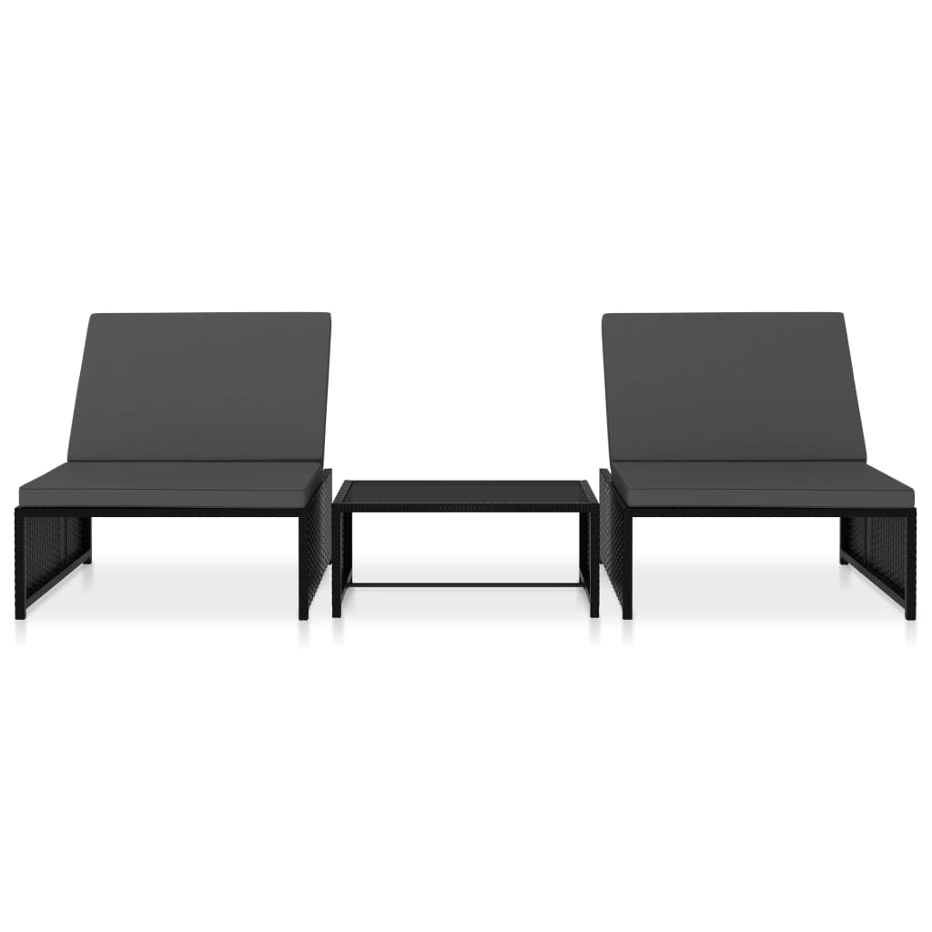 Tuinstoelen 2 st verstelbaar met tafel poly rattan zwart is nu te koop bij PeponiXL, paradijselijk wonen!