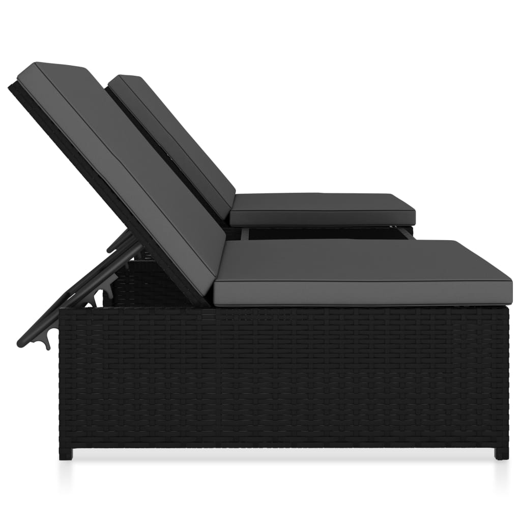 Tuinstoelen 2 st verstelbaar met tafel poly rattan zwart is nu te koop bij PeponiXL, paradijselijk wonen!
