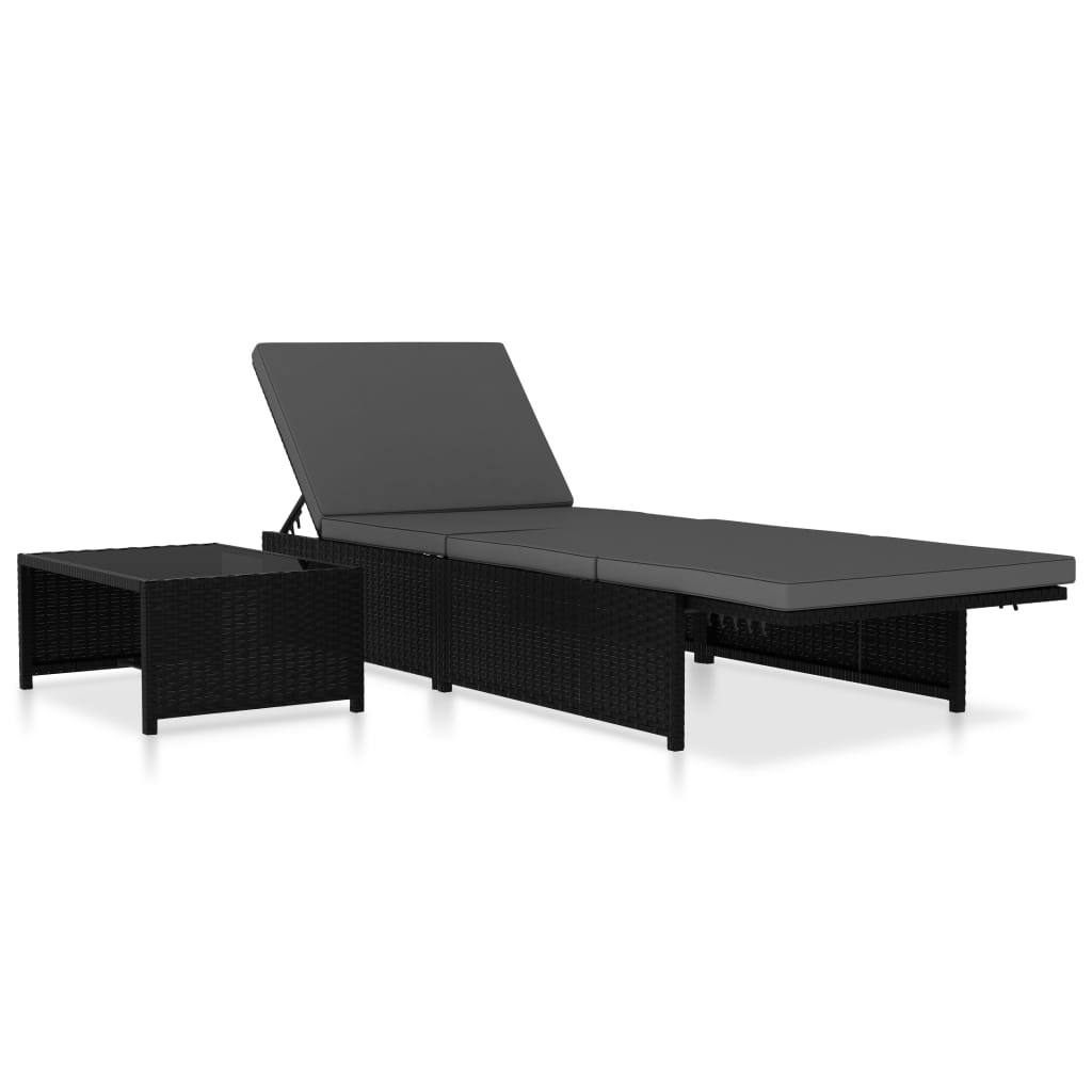 Tuinstoelen 2 st verstelbaar met tafel poly rattan zwart is nu te koop bij PeponiXL, paradijselijk wonen!