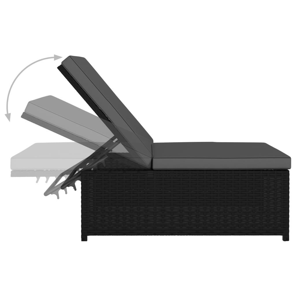 Tuinstoelen 2 st verstelbaar met tafel poly rattan zwart is nu te koop bij PeponiXL, paradijselijk wonen!