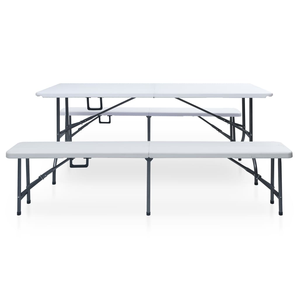 Tuintafel met 2 bankjes inklapbaar 180 cm staal en HDPE wit is nu te koop bij PeponiXL, paradijselijk wonen!