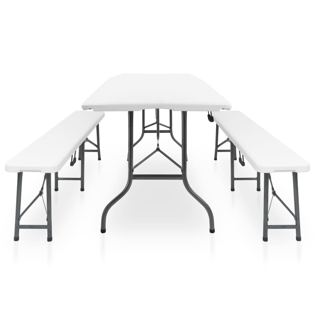 Tuintafel met 2 bankjes inklapbaar 180 cm staal en HDPE wit is nu te koop bij PeponiXL, paradijselijk wonen!