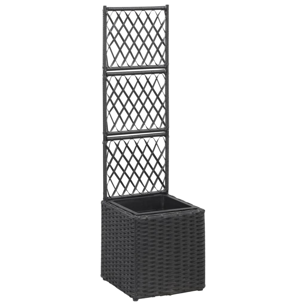 Latwerkplantenbak verhoogd met 1 pot 30x30x107 cm rattan zwart is nu te koop bij PeponiXL, paradijselijk wonen!