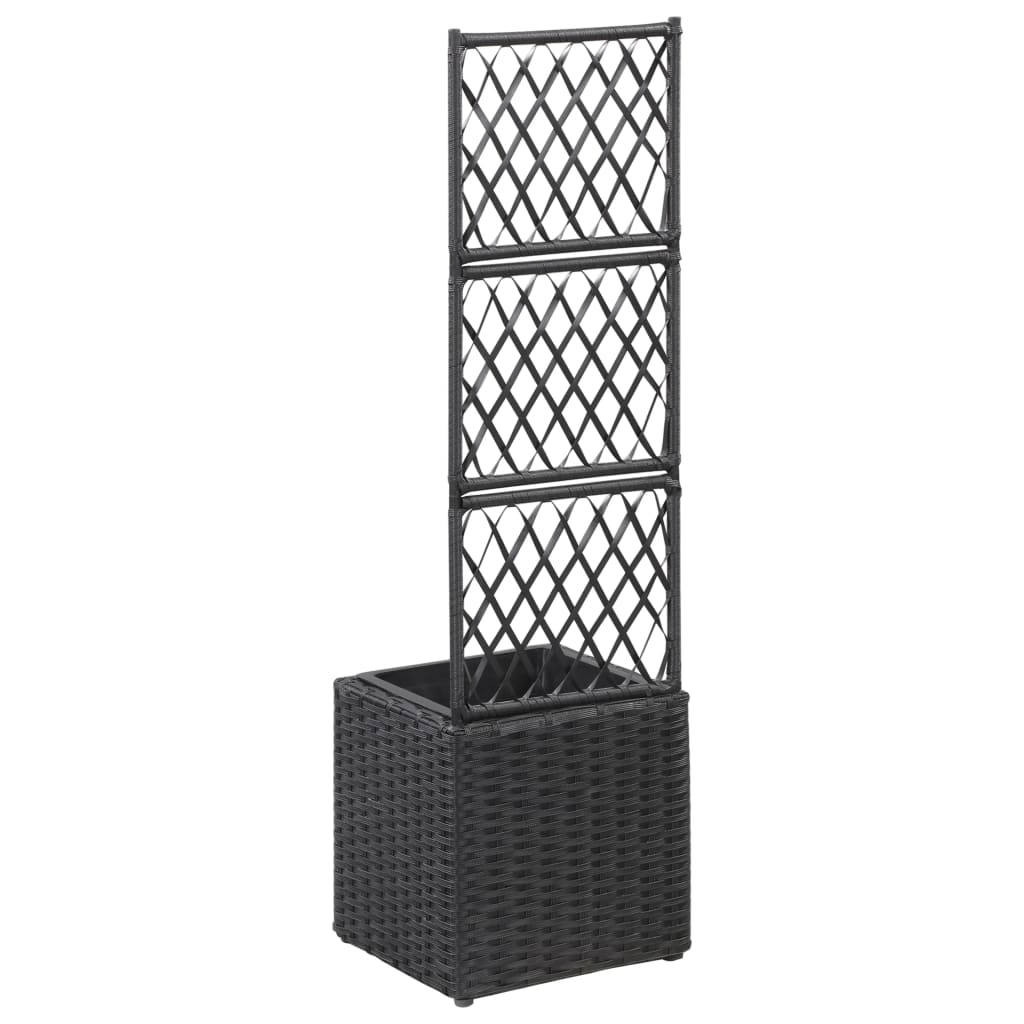 Latwerkplantenbak verhoogd met 1 pot 30x30x107 cm rattan zwart is nu te koop bij PeponiXL, paradijselijk wonen!