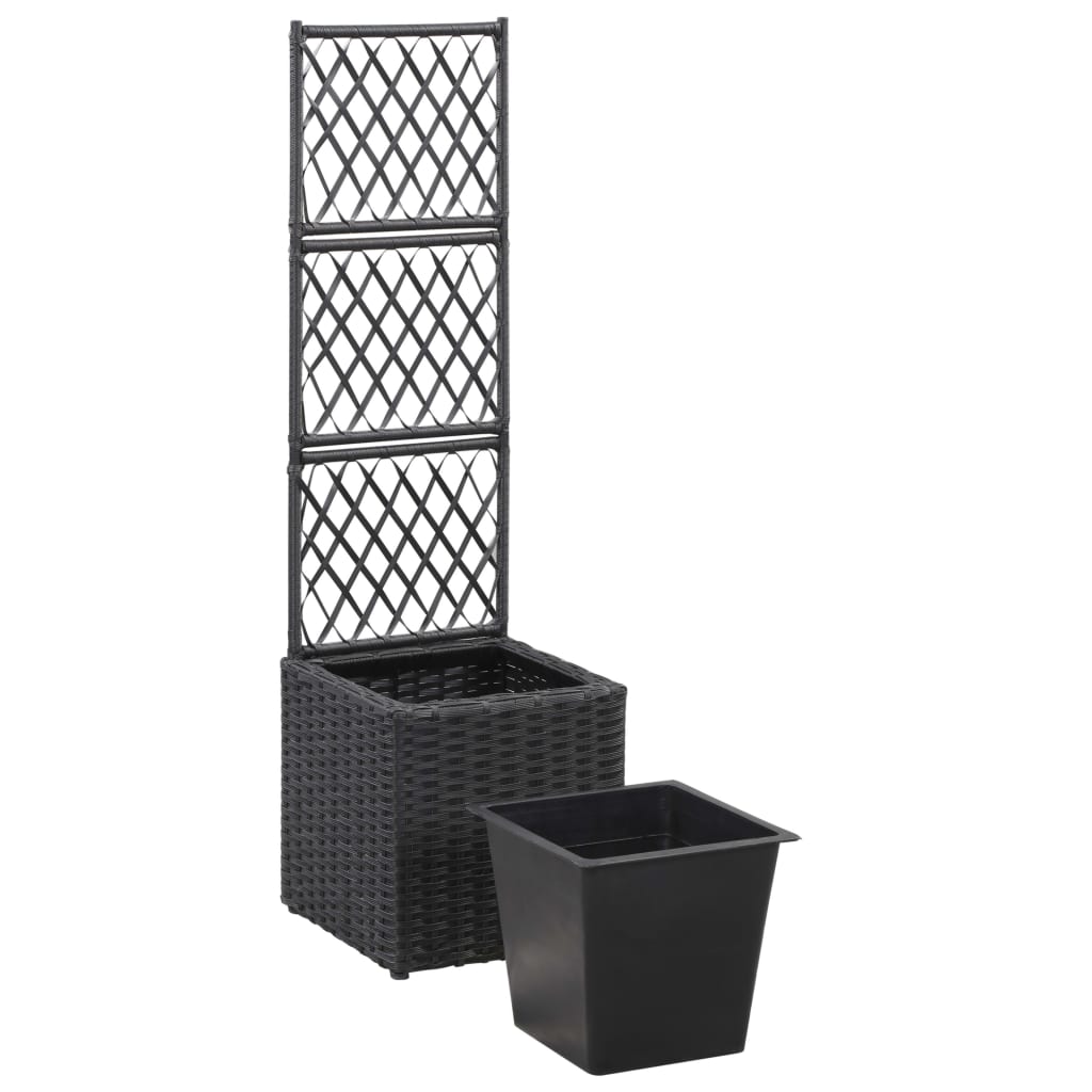 Latwerkplantenbak verhoogd met 1 pot 30x30x107 cm rattan zwart is nu te koop bij PeponiXL, paradijselijk wonen!