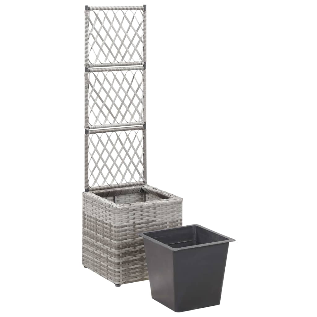 Latwerkplantenbak verhoogd met 1 pot 30x30x107 cm rattan grijs is nu te koop bij PeponiXL, paradijselijk wonen!