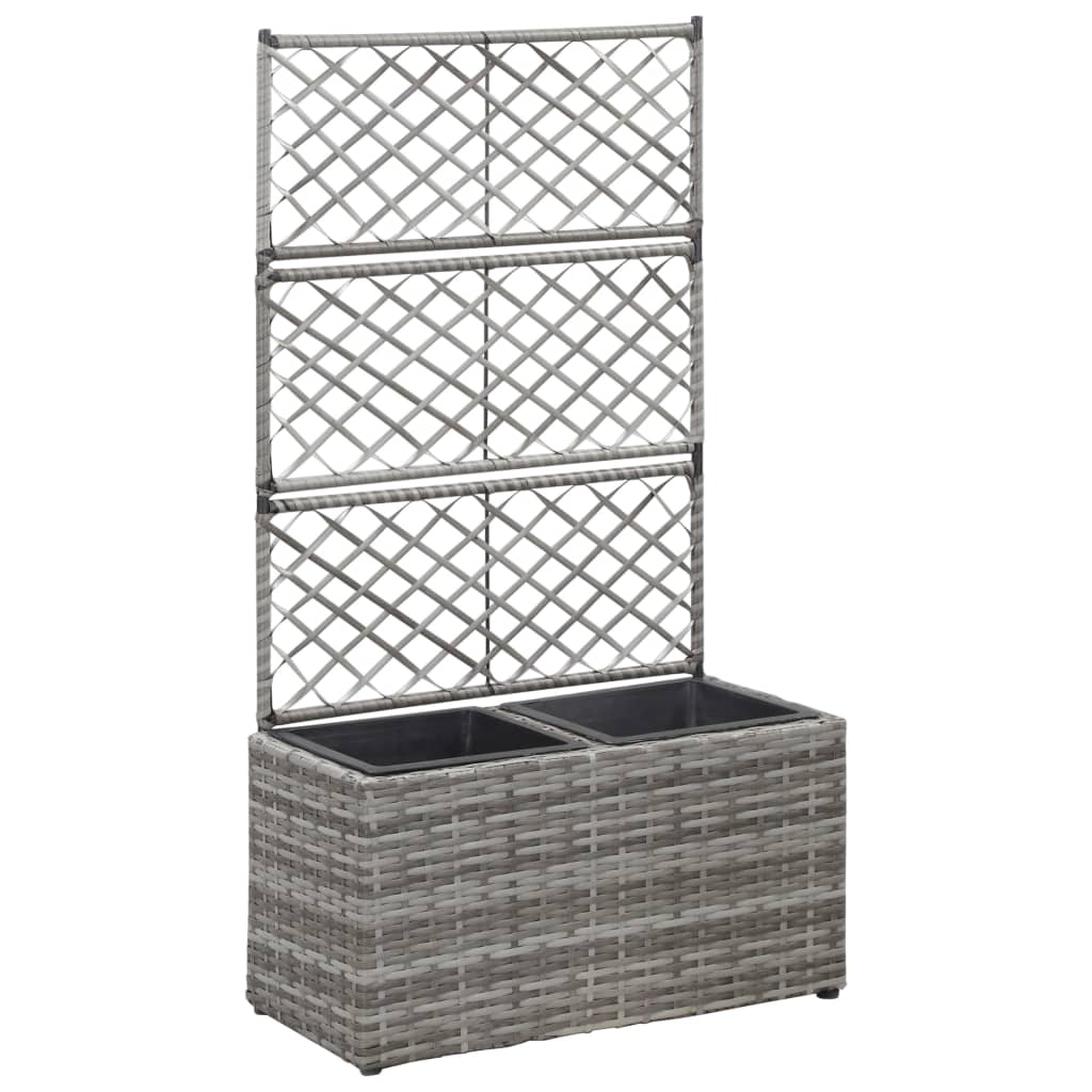 Latwerkplantenbak verhoogd met potten 58x30x107 cm rattan grijs is nu te koop bij PeponiXL, paradijselijk wonen!