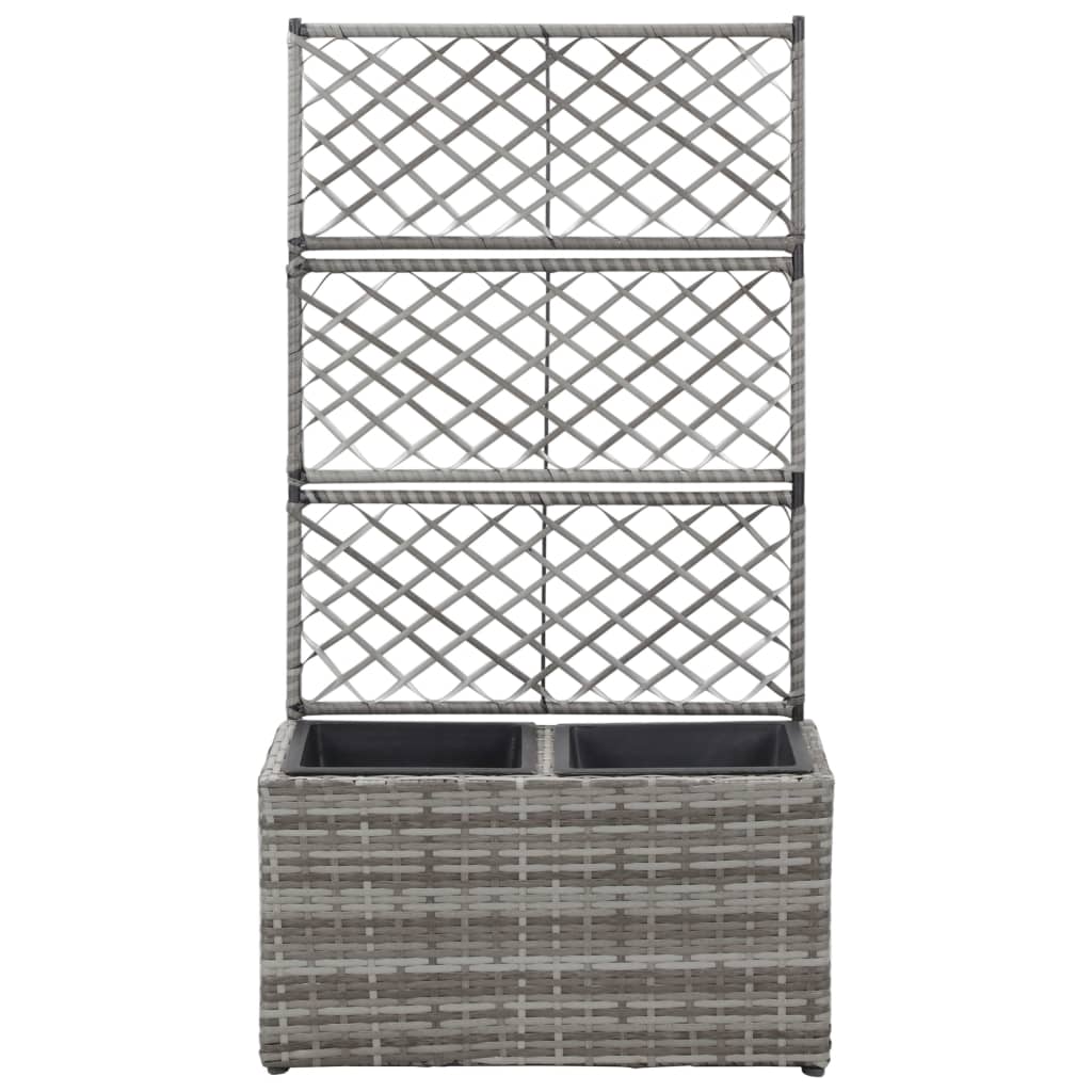 Latwerkplantenbak verhoogd met potten 58x30x107 cm rattan grijs is nu te koop bij PeponiXL, paradijselijk wonen!