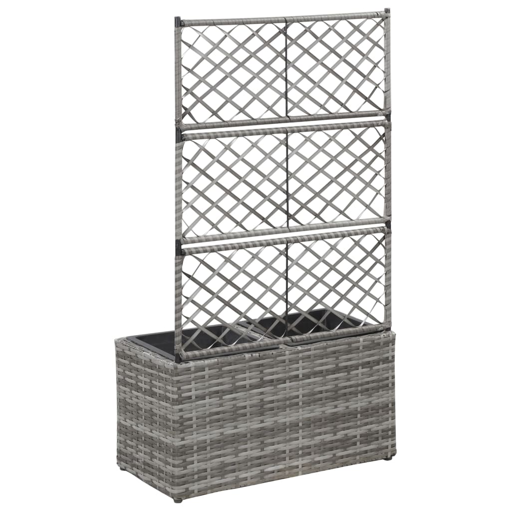 Latwerkplantenbak verhoogd met potten 58x30x107 cm rattan grijs is nu te koop bij PeponiXL, paradijselijk wonen!