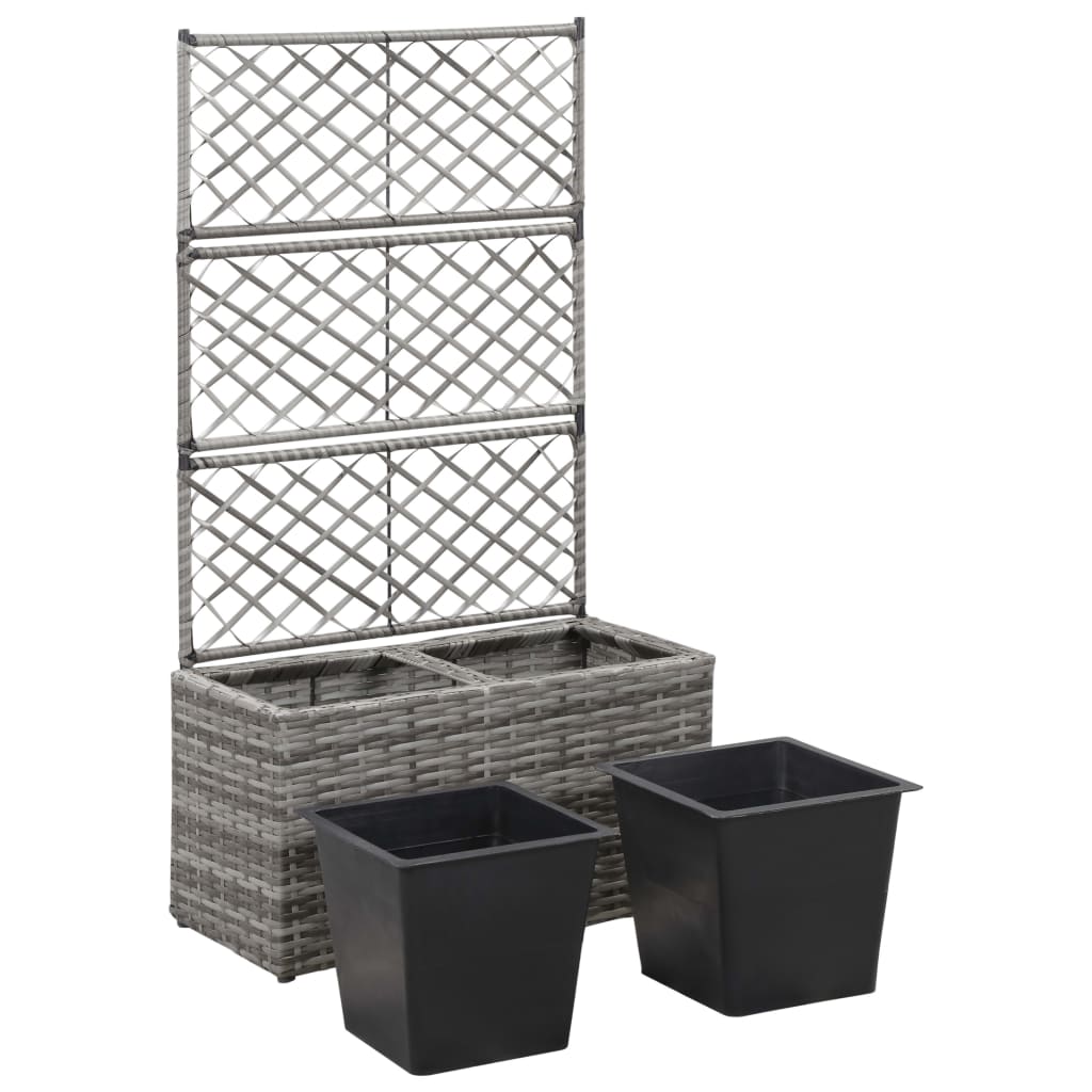 Latwerkplantenbak verhoogd met potten 58x30x107 cm rattan grijs is nu te koop bij PeponiXL, paradijselijk wonen!