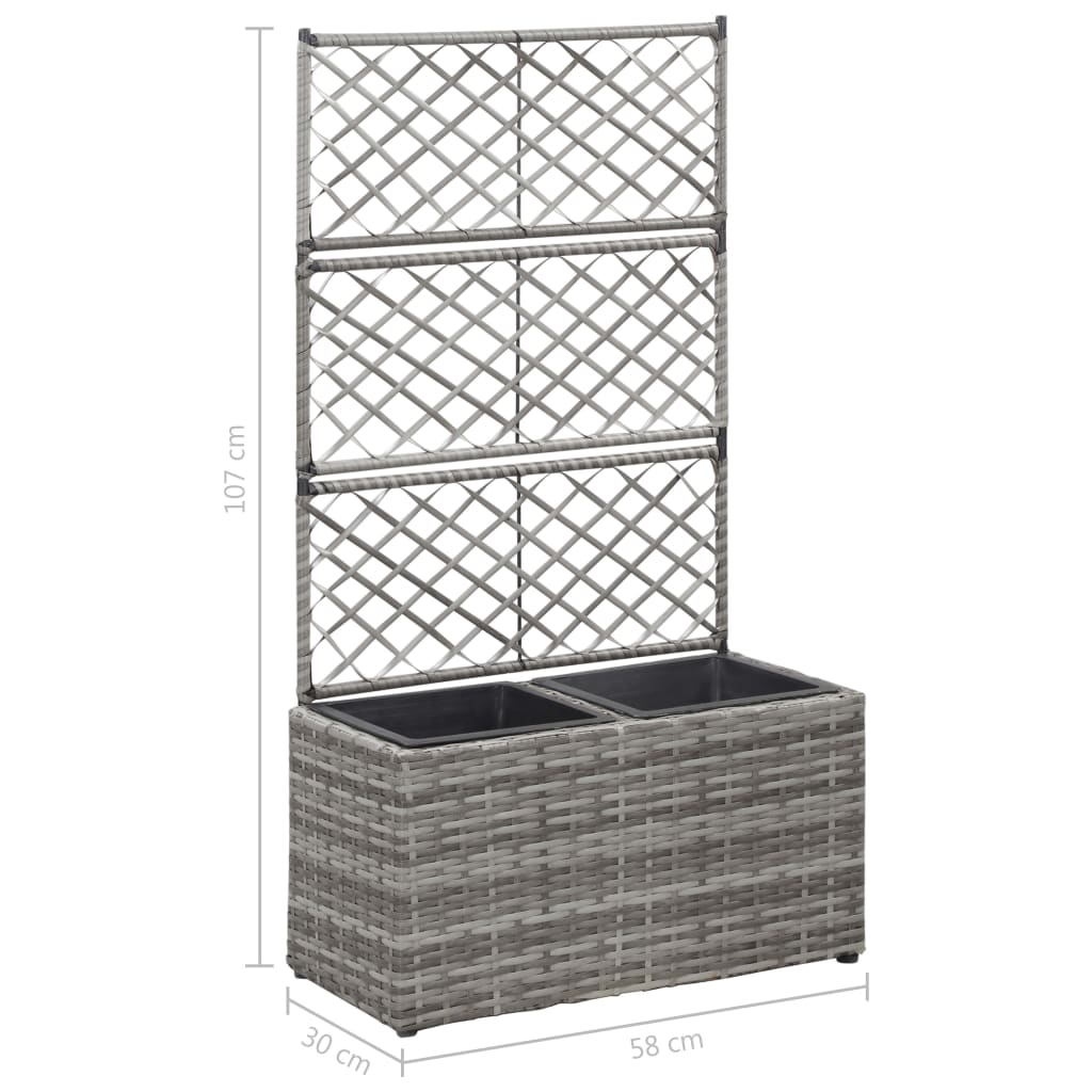 Latwerkplantenbak verhoogd met potten 58x30x107 cm rattan grijs is nu te koop bij PeponiXL, paradijselijk wonen!