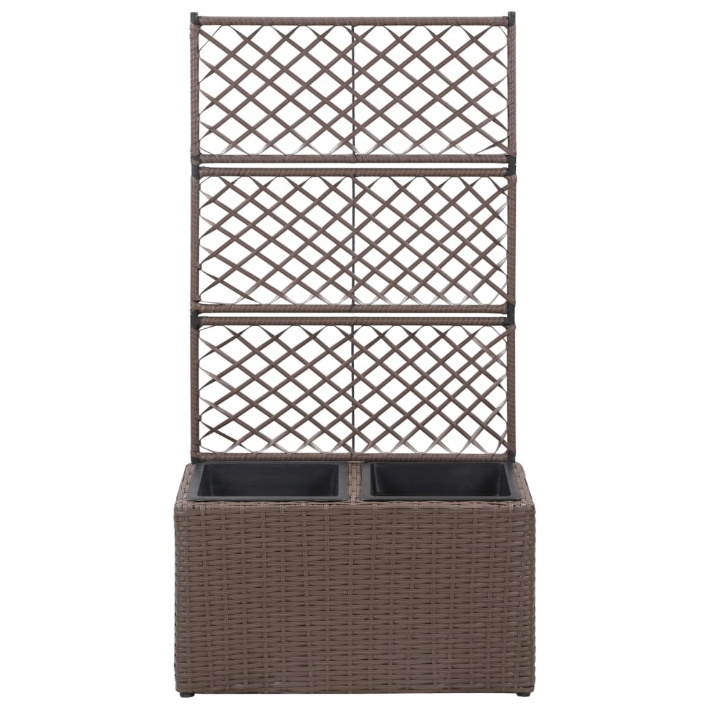 Latwerkplantenbak verhoogd met potten 58x30x107 cm rattan bruin is nu te koop bij PeponiXL, paradijselijk wonen!