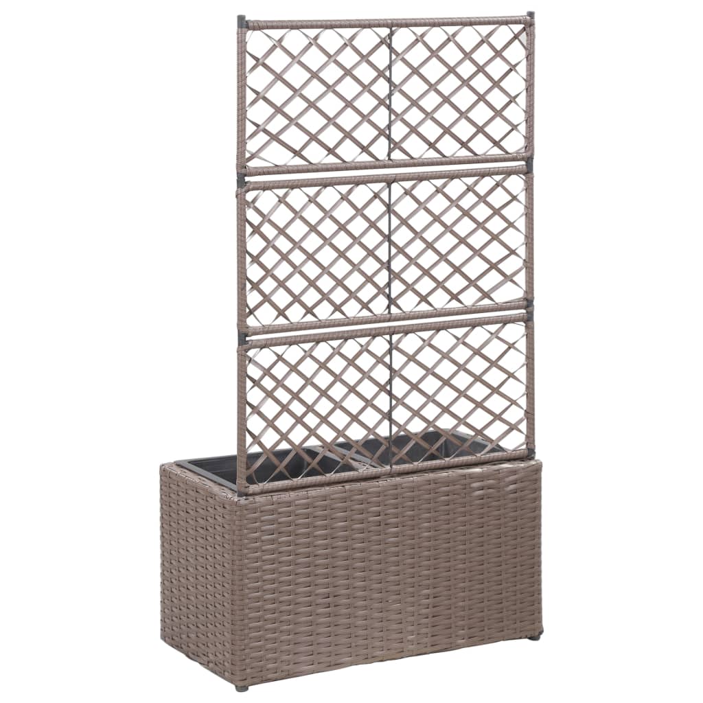 Latwerkplantenbak verhoogd met potten 58x30x107 cm rattan bruin is nu te koop bij PeponiXL, paradijselijk wonen!